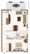 Grundriss möbliert - Helle moderne 2-Zimmer-Wohnung mit Balkon und optionalem Tiefgaragenstellplatz in Köln-Bayenthal